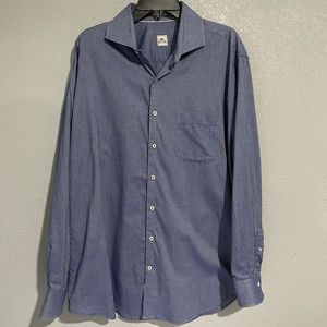 Peter Millar Blue Solid 100% Cotton Long Sleeve Button Front Shirt Men's XL
